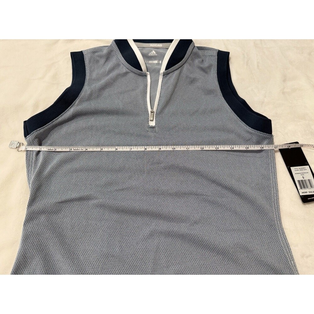 Women’s adidas Golf Sleeveless 1/4 Zip Polo Shirt Navy White Size S - Picture 7 of 11